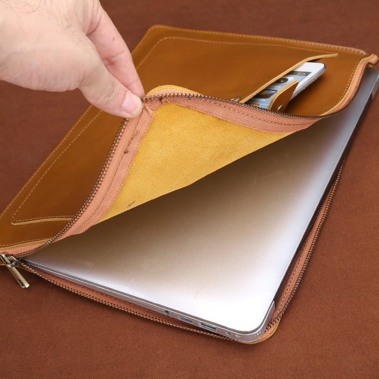 Frendorf | 11,6 Zoll Echtleder Reißverschluss Laptop Tablet Tasche, Für Macbook, Samsung, Lenovo, Sony, DELL Alienware, CHUWI, ASUS, HP 11,6 Zoll und kleinere Laptops (Braun)