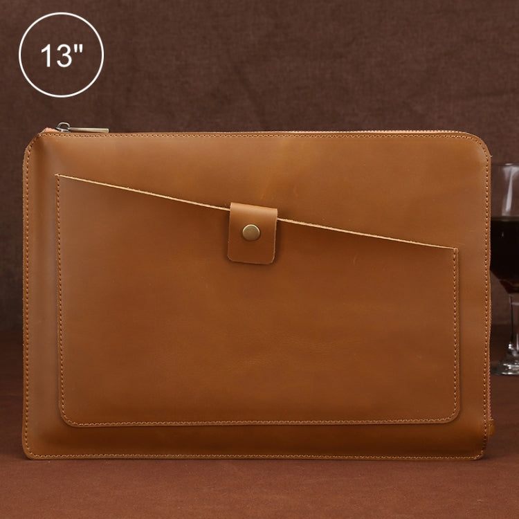 Frendorf | Universele Echte Leren Zakelijke Rits Laptop Tablet Tas Voor 13 inch en Lager (Geel)