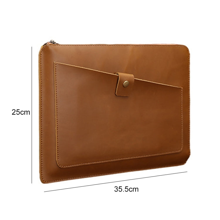 Frendorf | Universele Echte Leren Zakelijke Rits Laptop Tablet Tas Voor 13 inch en Lager (Geel)