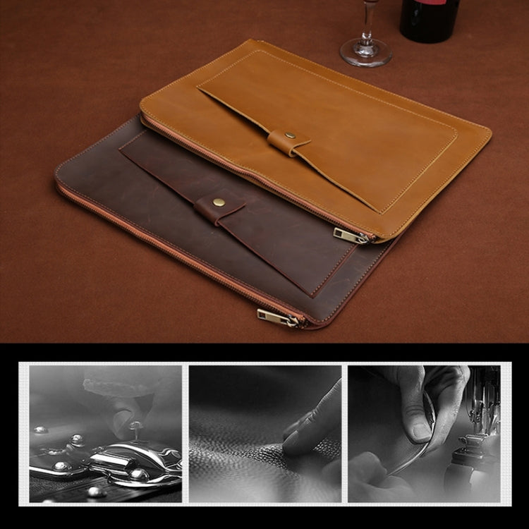 Frendorf | Universele Echte Leren Zakelijke Rits Laptop Tablet Tas Voor 13 inch en Lager (Geel)