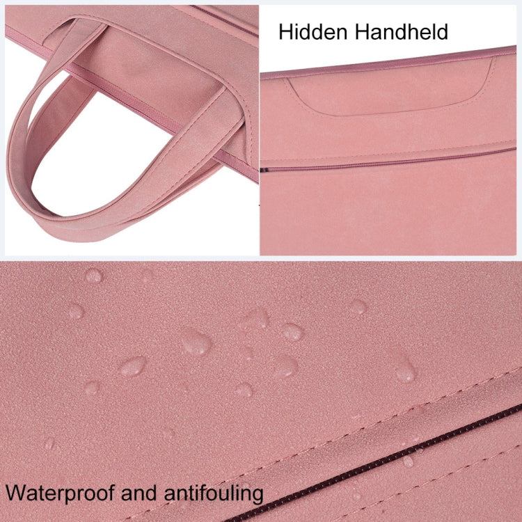 Frendorf | ST06 Wasserdicht PU Leder Reißverschluss Versteckte Tragbare Tasche Ein-Schulter Handtasche für 14,1 Zoll Laptops, mit Koffer Gürtel (Hellgrau)