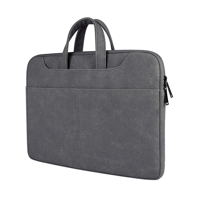 Frendorf | ST06S Wasserdichtes PU-Leder Reißverschluss Versteckte Tragbare Schultertasche für 14,1 Zoll Laptops, mit Magic Stick & Kofferband (Dunkelgrau)