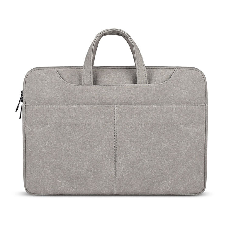 Frendorf | ST06S Wasserdichtes PU-Leder Reißverschluss Versteckte Tragbare Schultertasche für 14,1 Zoll Laptops, mit Magic Stick & Koffer-Gurt (Hellgrau)