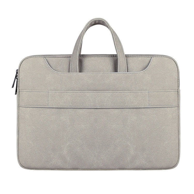 Frendorf | ST06S Wasserdichtes PU-Leder Reißverschluss Versteckte Tragbare Schultertasche für 14,1 Zoll Laptops, mit Magic Stick & Koffer-Gurt (Hellgrau)