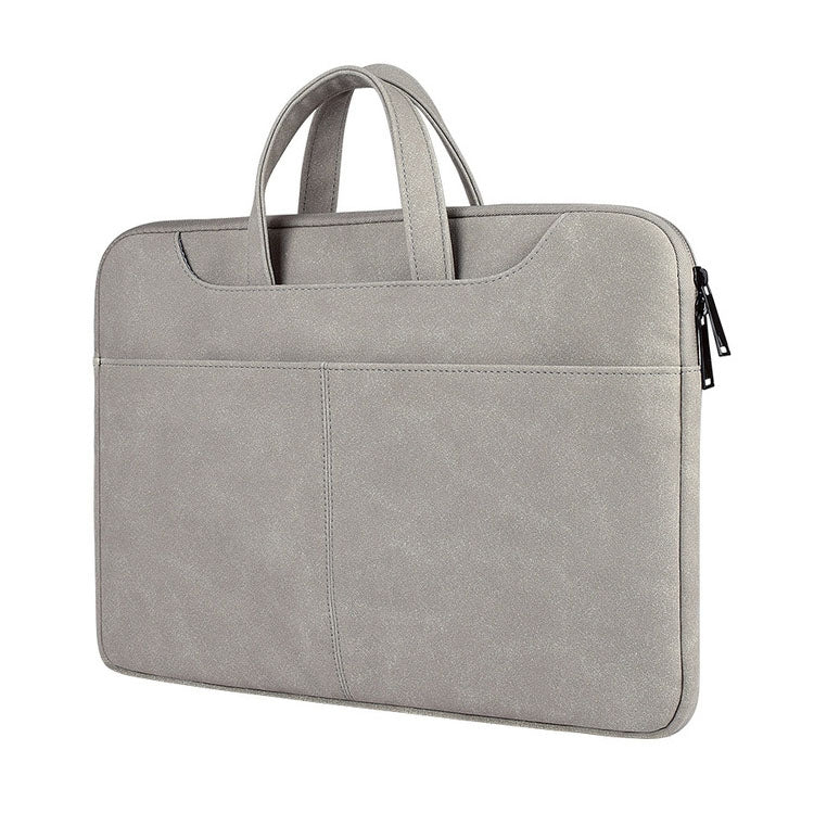 Frendorf | ST06S Wasserdichtes PU-Leder Reißverschluss Versteckte Tragbare Schultertasche für 14,1 Zoll Laptops, mit Magic Stick & Koffer-Gurt (Hellgrau)