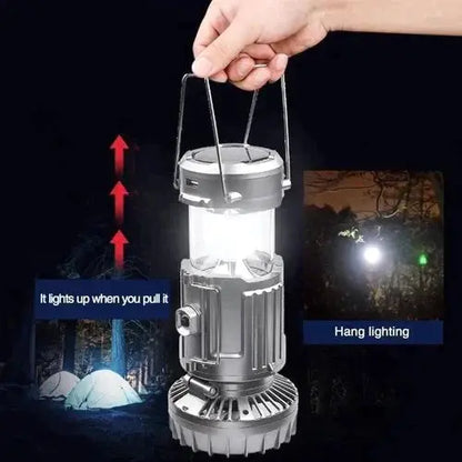 Frendorf | LED-Campinglaterne mit Ventilator | 6-in-1 Lampe, Taschenlampe & Powerbank | Solar & Akku, tragbar, IP44 wasserabweisend