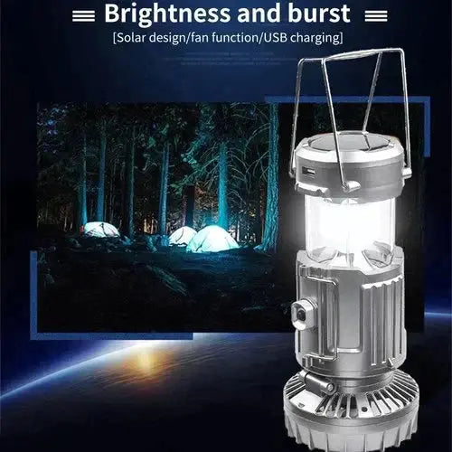 Frendorf | LED-Campinglaterne mit Ventilator | 6-in-1 Lampe, Taschenlampe & Powerbank | Solar & Akku, tragbar, IP44 wasserabweisend