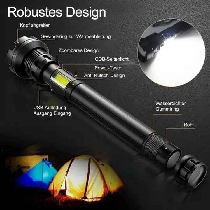 Frendorf | LED-Taschenlampe mit Laser – Aufladbar & robust