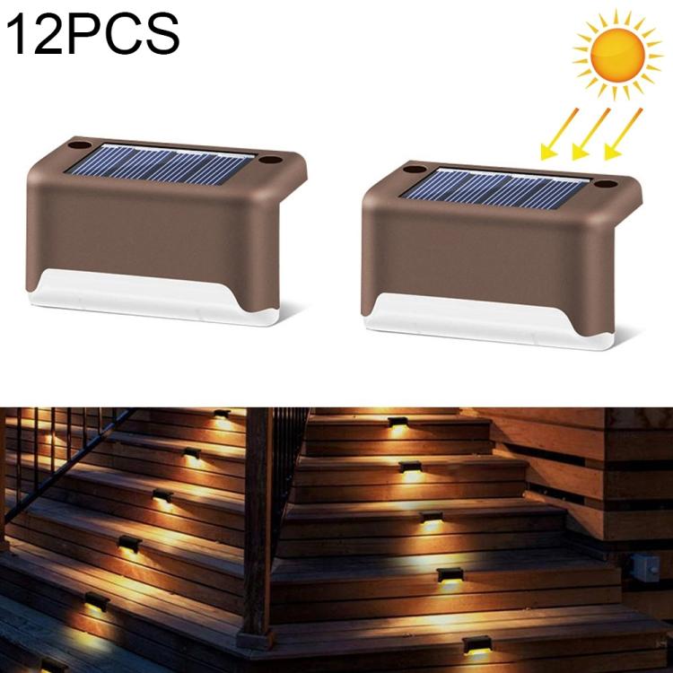 12 PCS Solar Powered LED Außenstufenlicht IP65 wasserdicht Gartenlampe, warmweißes Licht (Braun)