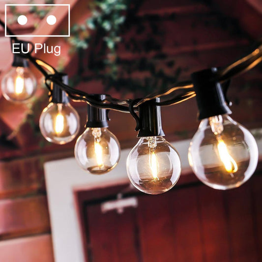 G40-EU-25 G40 7.6m 175W E12 IP44 wasserdicht Retro Filament Glühbirnen Lichterkette, 25 Glühbirnen LED dekorative Lampe für Garten, Bau, Bar, Party, Hochzeit, AC 220V, EU-Stecker (Warmweiß)