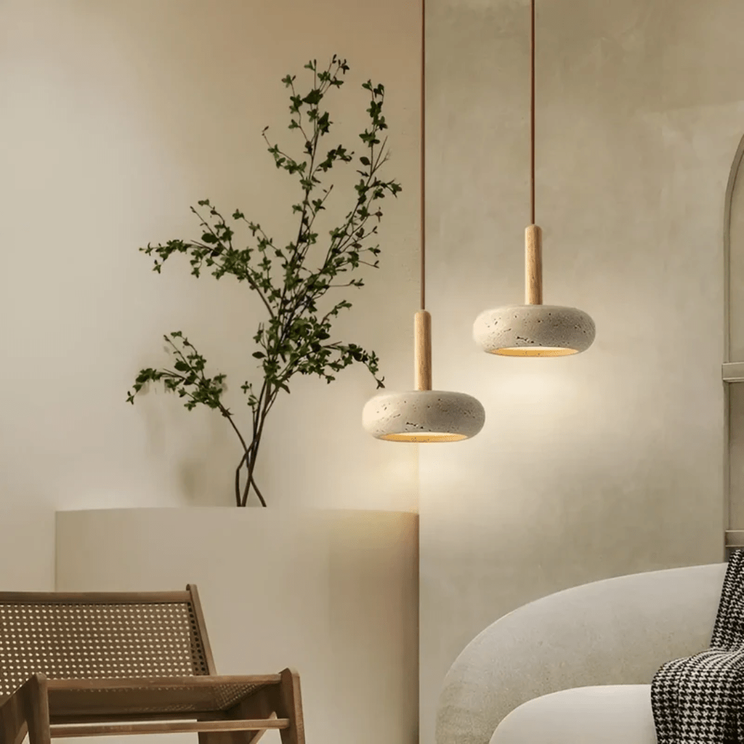 Frendorf | LED Retro-Deckenleuchte aus Holz & Stein für eine beruhigende Atmosphäre