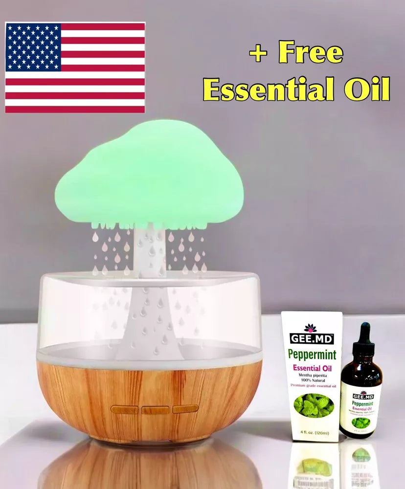 Frendorf | 2-in-1 Schreibtischlicht Luftbefeuchter mit Regenwolken Aromatherapie ätherisches Öl Diffusor & Regenwolken Nachtlicht Pilzlampe