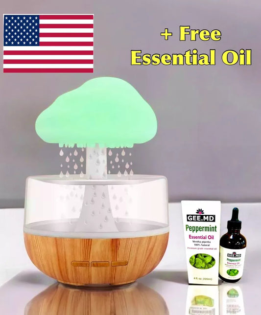 Frendorf | 2-in-1 Schreibtischlicht Luftbefeuchter mit Regenwolken Aromatherapie ätherisches Öl Diffusor & Regenwolken Nachtlicht Pilzlampe