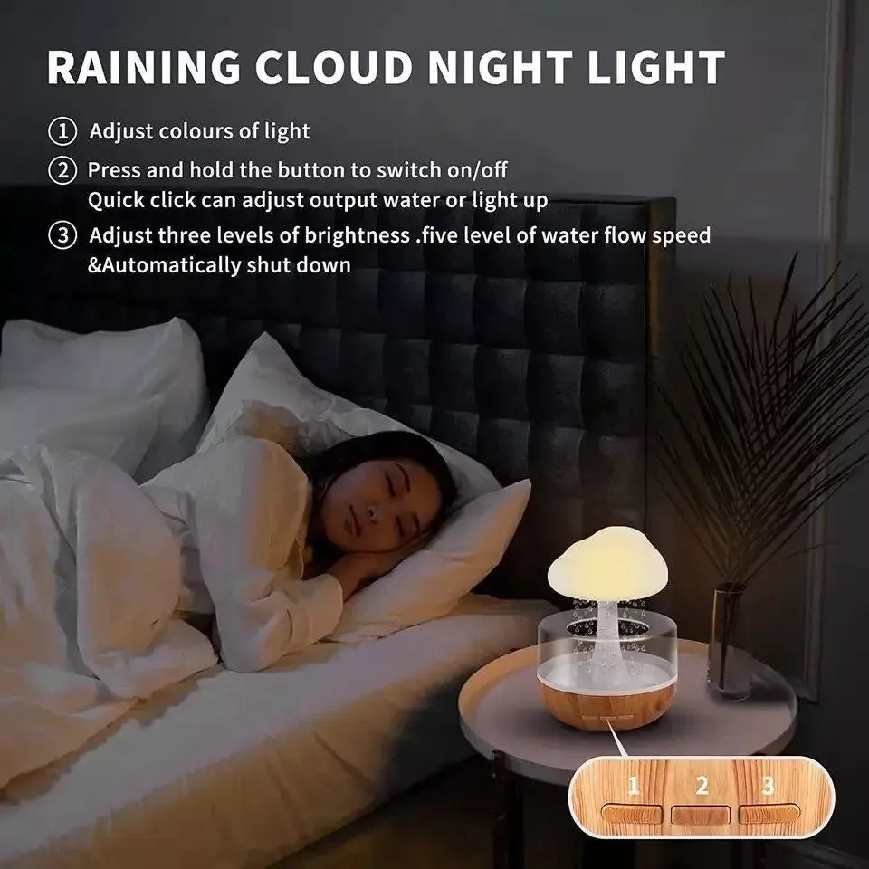 Frendorf | 2-in-1 Schreibtischlicht Luftbefeuchter mit Regenwolken Aromatherapie ätherisches Öl Diffusor & Regenwolken Nachtlicht Pilzlampe