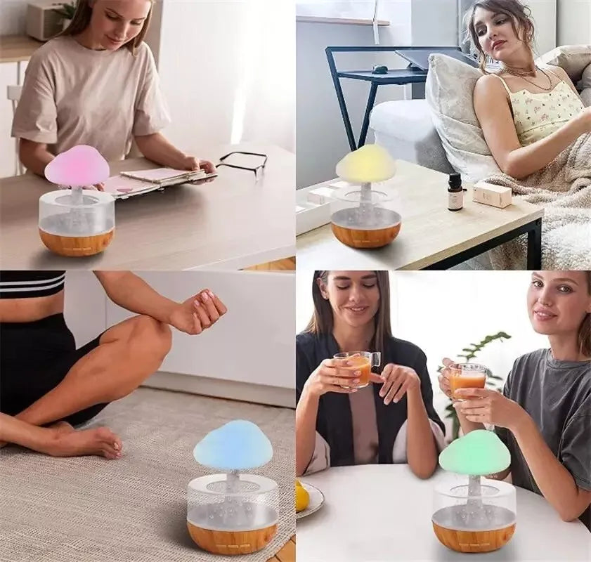 Frendorf | 2-in-1 Schreibtischlicht Luftbefeuchter mit Regenwolken Aromatherapie ätherisches Öl Diffusor & Regenwolken Nachtlicht Pilzlampe