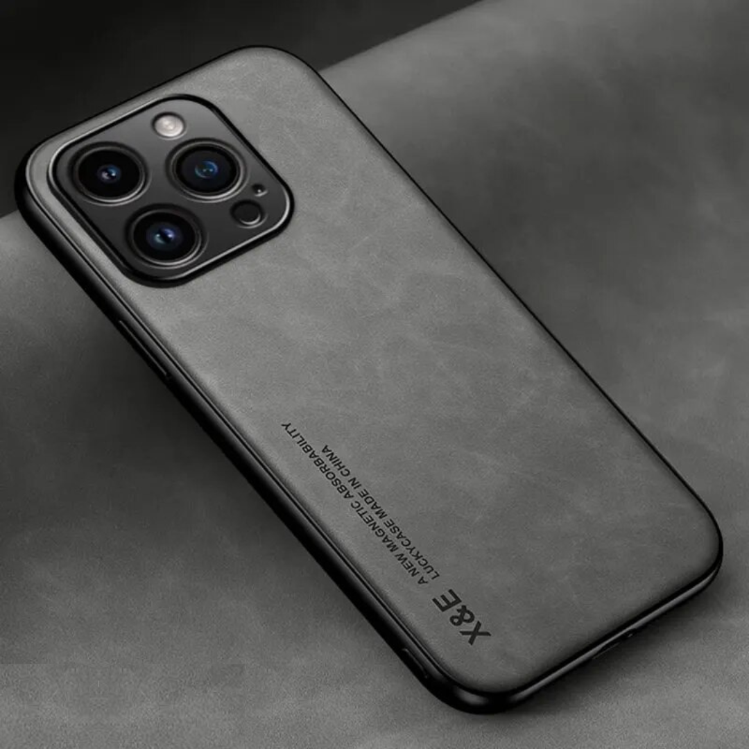Frendorf | Leder Premium MagSafe Apple iPhone Hülle mit galvanisiertem Rahmen | Goldener Rahmen Case, Kameraschutz - Schutzhülle für iPhone 15, 14 Pro Max Plus