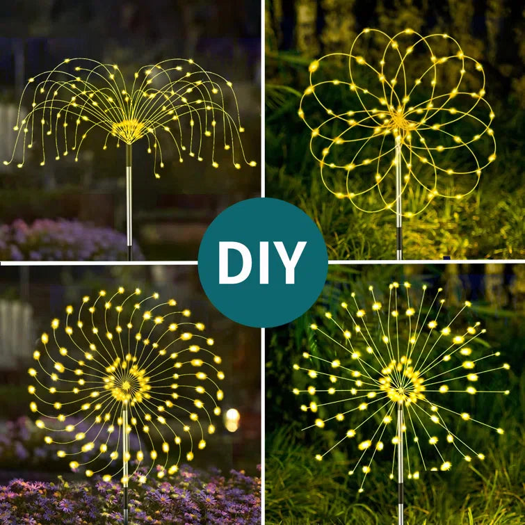 4 Stück Solar Feuerwerk Gartenlampen - Wetterfeste LED Dekorationsbeleuchtung, Solarenergie für Garten und Patio