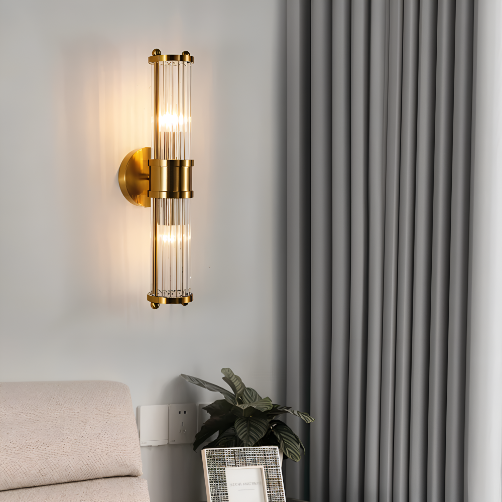 Frendorf | Luxuriöse Goldkristall Wandleuchte - Moderne Gerippte Wandlampe - E14 Wandleuchten LED