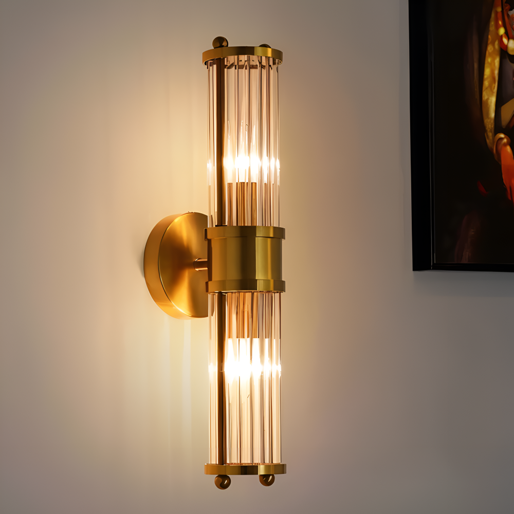 Frendorf | Luxuriöse Goldkristall Wandleuchte - Moderne Gerippte Wandlampe - E14 Wandleuchten LED
