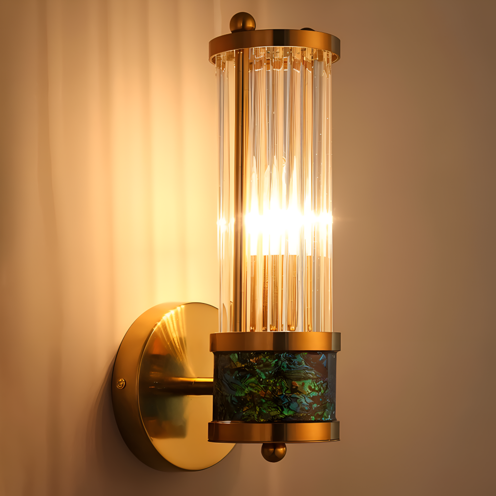 Frendorf | Luxuriöse Goldkristall Wandleuchte - Moderne Gerippte Wandlampe - E14 Wandleuchten LED