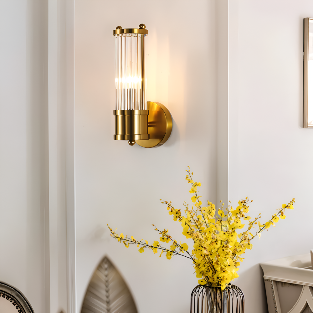 Frendorf | Luxuriöse Goldkristall Wandleuchte - Moderne Gerippte Wandlampe - E14 Wandleuchten LED