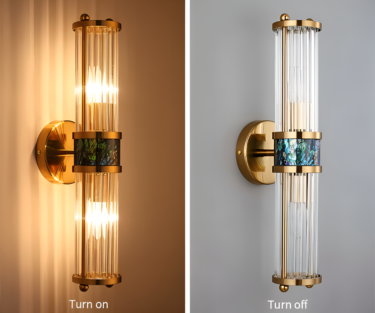 Frendorf | Luxuriöse Goldkristall Wandleuchte - Moderne Gerippte Wandlampe - E14 Wandleuchten LED