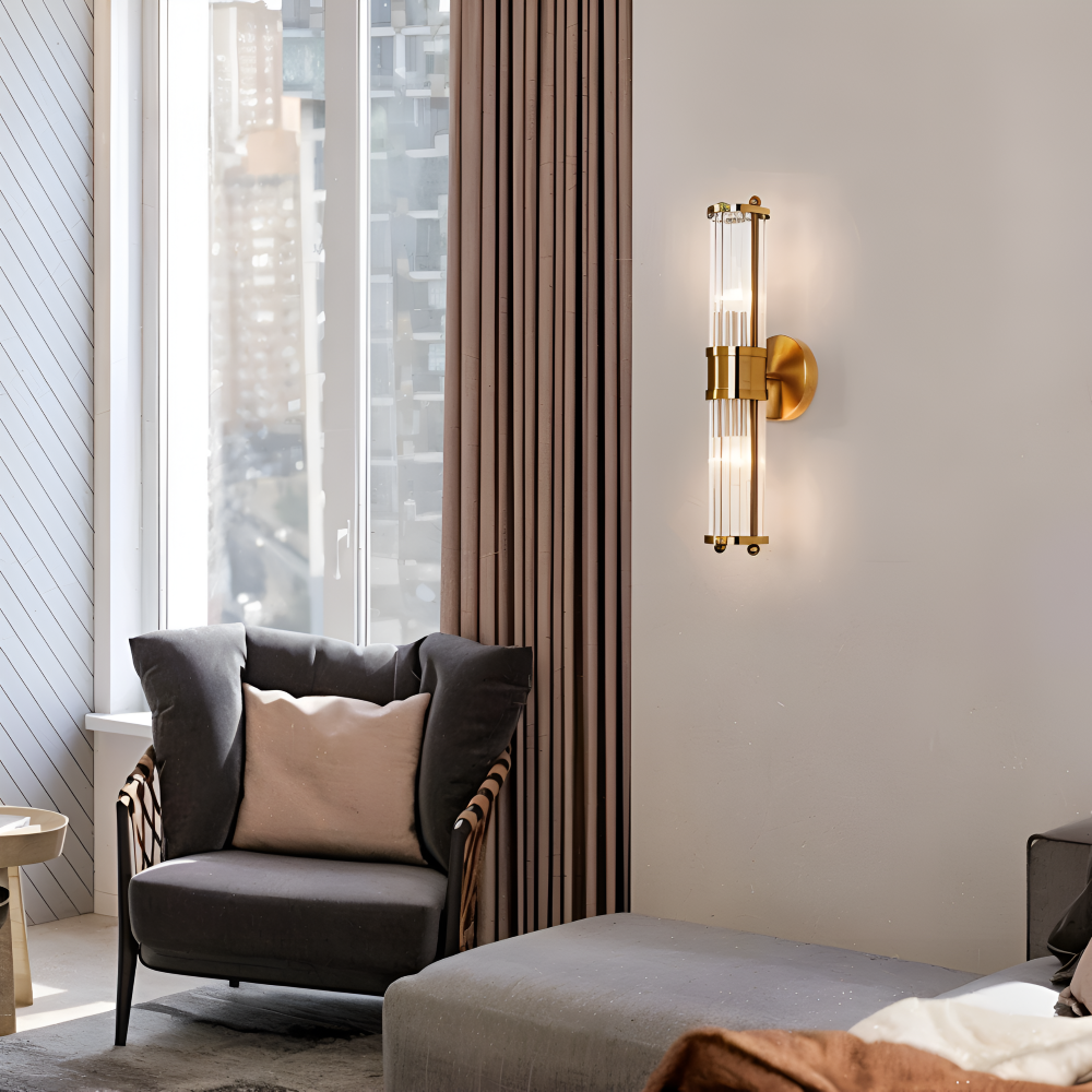 Frendorf | Luxuriöse Goldkristall Wandleuchte - Moderne Gerippte Wandlampe - E14 Wandleuchten LED