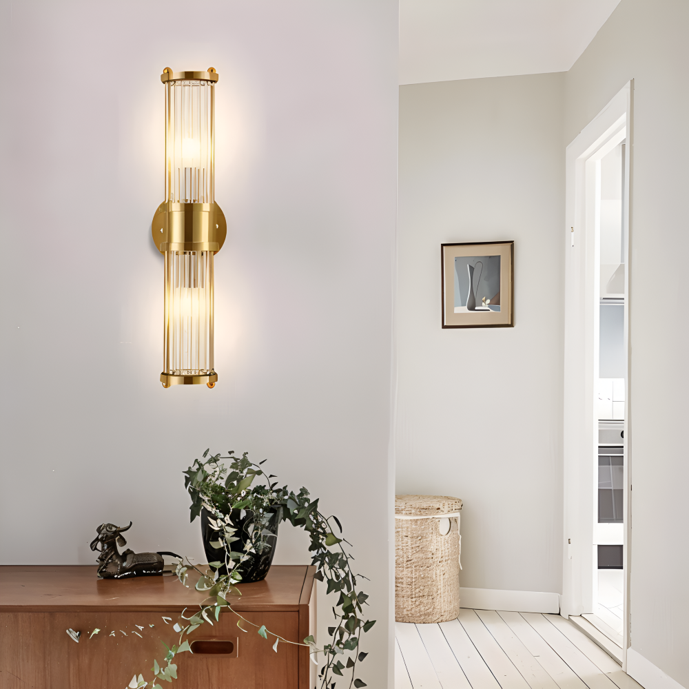 Frendorf | Luxuriöse Goldkristall Wandleuchte - Moderne Gerippte Wandlampe - E14 Wandleuchten LED