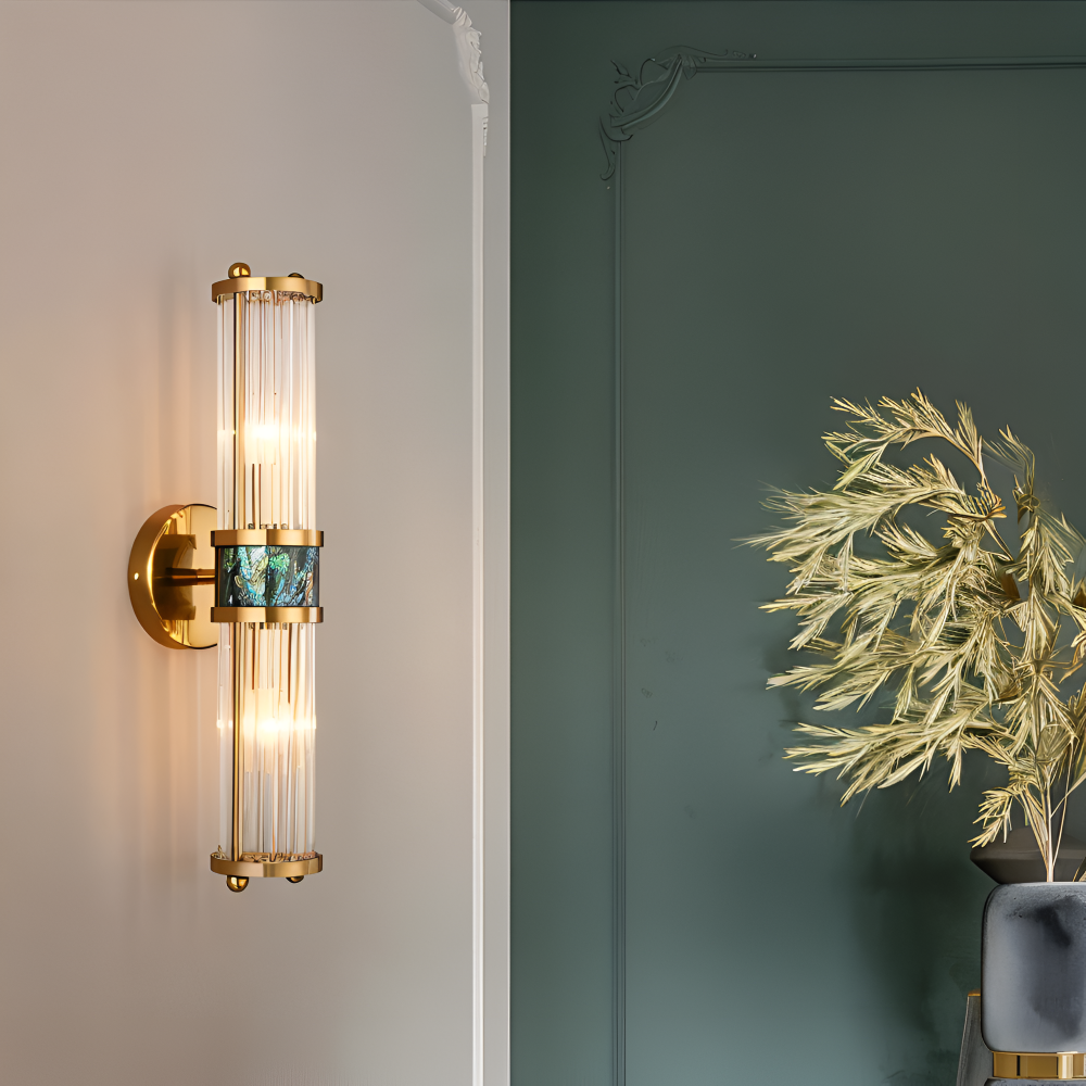 Frendorf | Luxuriöse Goldkristall Wandleuchte - Moderne Gerippte Wandlampe - E14 Wandleuchten LED