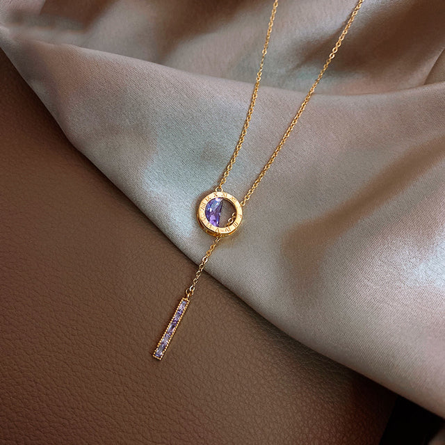 Frendorf | Roman Halskette mit lila Zirkonia in Gold
