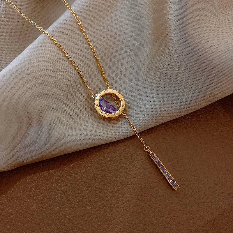Frendorf | Roman Halskette mit lila Zirkonia in Gold