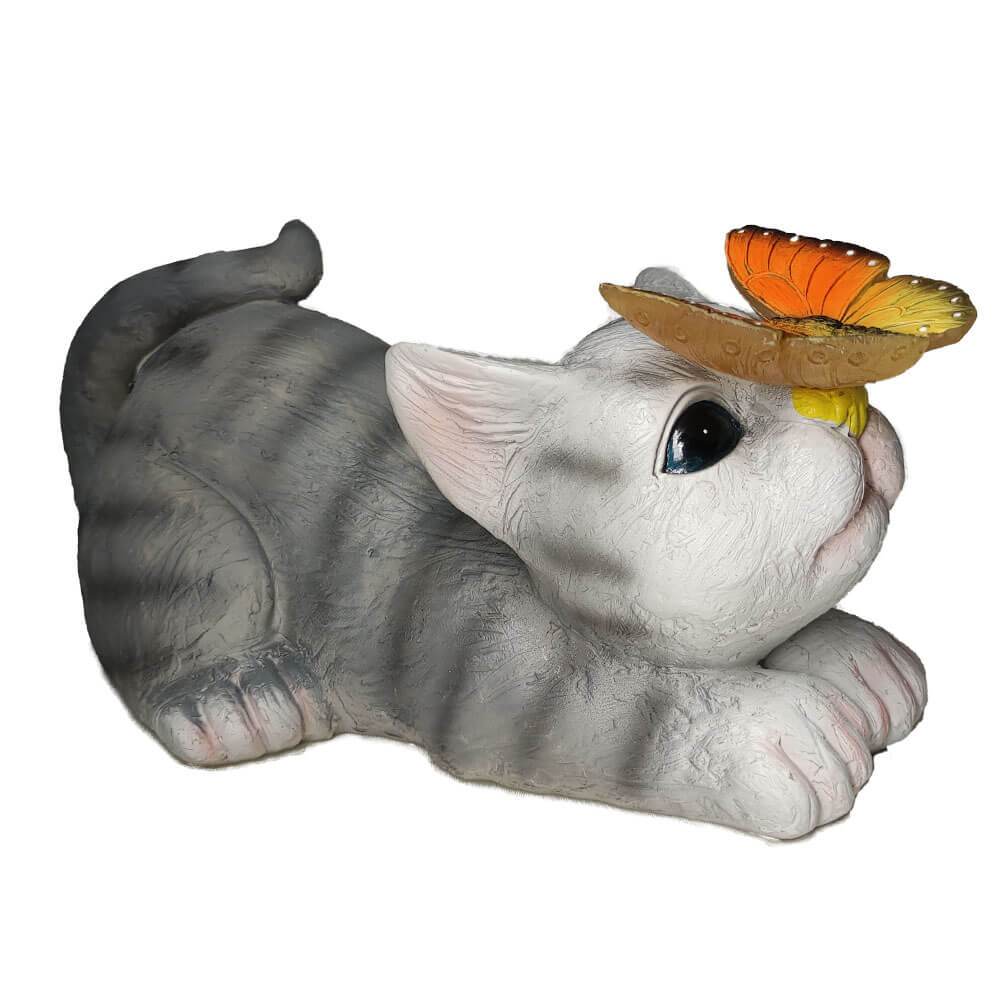Frendorf | SolarPurr Gartenleuchte | LED-Katzenfigur mit Schmetterling | Solarbetrieben | Wetterfest | Dekoration für Außenbereiche