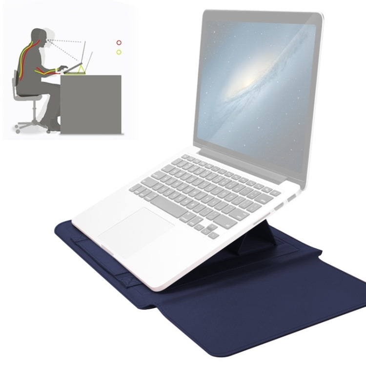 Frendorf | 4 in 1 Universal wasserdichtes PU-Leder Laptop Futtertasche mit Griff & Ständer & Stifthalter + 2 Winder + Maus Tasche + Ladegerät Tasche Set für 17 Zoll Laptops (Dunkelblau)