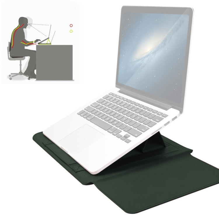 Frendorf | 4 in 1 Universal Wasserdichtes PU-Leder Laptop Liner Tasche mit Griff & Ständer & Stifthalter + 2 Winder + Maus Tasche + Ladegerät Tasche Set für 11/12 Zoll Laptops (Grün)