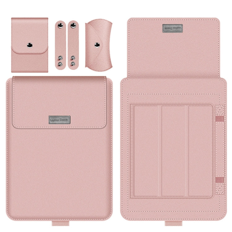 Frendorf | 4 in 1 Universal Wasserdichtes PU Leder Laptop Liner Tasche mit Griff & Ständer & Stifthalter + 2 Winder + Maus Tasche + Ladegerät Tasche Set für 11/12 Zoll Laptops (Rose Gold)