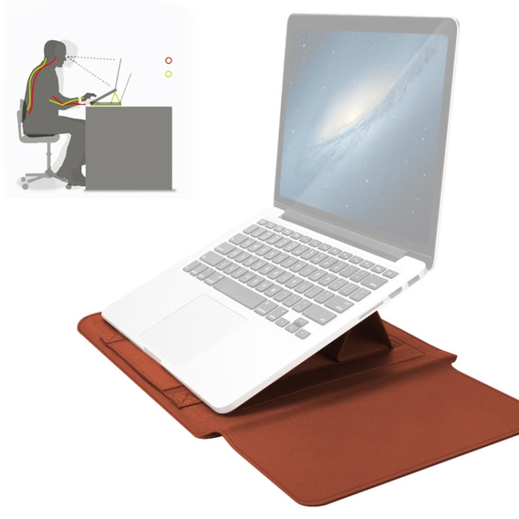 Frendorf | 4 in 1 Universal wasserdichtes PU-Leder Laptop Liner Tasche mit Griff & Ständer & Stifthalter + 2 Winder + Maustasche + Ladetascen Set für 11/12 Zoll Laptops (Braun)