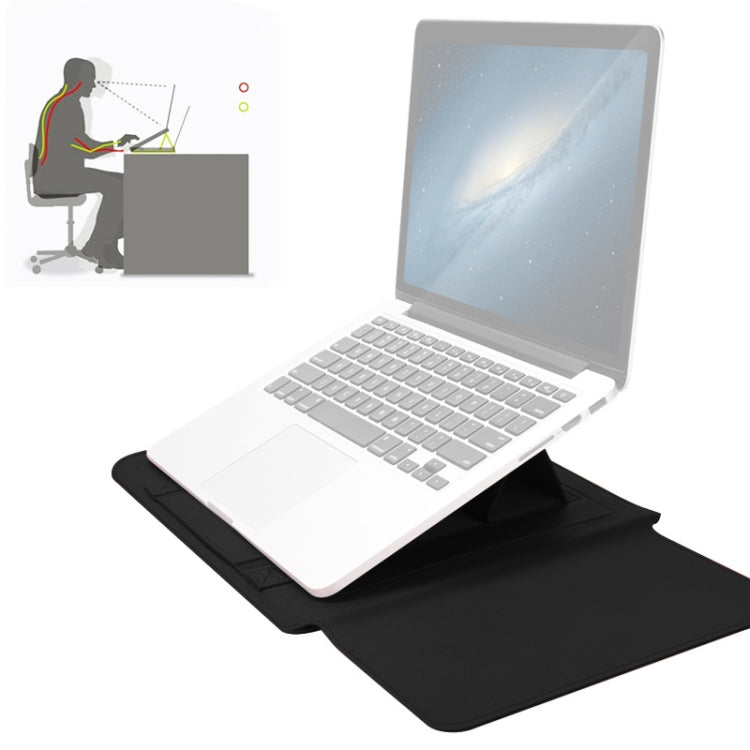 Frendorf | 4 in 1 Universal wasserdichtes PU-Leder Laptop Liner Tasche mit Griff & Ständer & Stiftehalter + 2 Winder + Maus Tasche + Ladegerät Tasche Set für 13 / 14 Zoll Laptops (Schwarz)