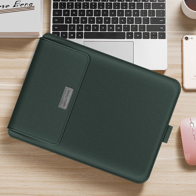Frendorf | 4 in 1 Universelle Wasserdichte PU Leder Laptop Liner Tasche mit Griff & Ständer & Stifthalter + 2 Winder + Maus Tasche + Ladegerät Tasche Set für 13 / 14 Zoll Laptops (Grün)