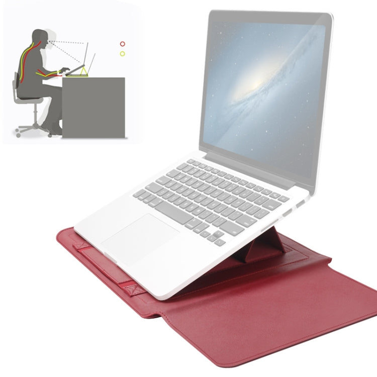 Frendorf | 4 in 1 Universal Waterproof PU Leder Laptop Liner Bag mit Griff & Ständer & Stifthalter + 2 Winder + Maus Tasche + Ladegerät Tasche Set für 13 / 14 Zoll Laptops (Rot)