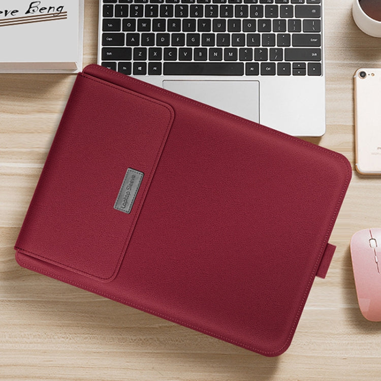 Frendorf | 4 in 1 Universal Waterproof PU Leder Laptop Liner Bag mit Griff & Ständer & Stifthalter + 2 Winder + Maus Tasche + Ladegerät Tasche Set für 13 / 14 Zoll Laptops (Rot)