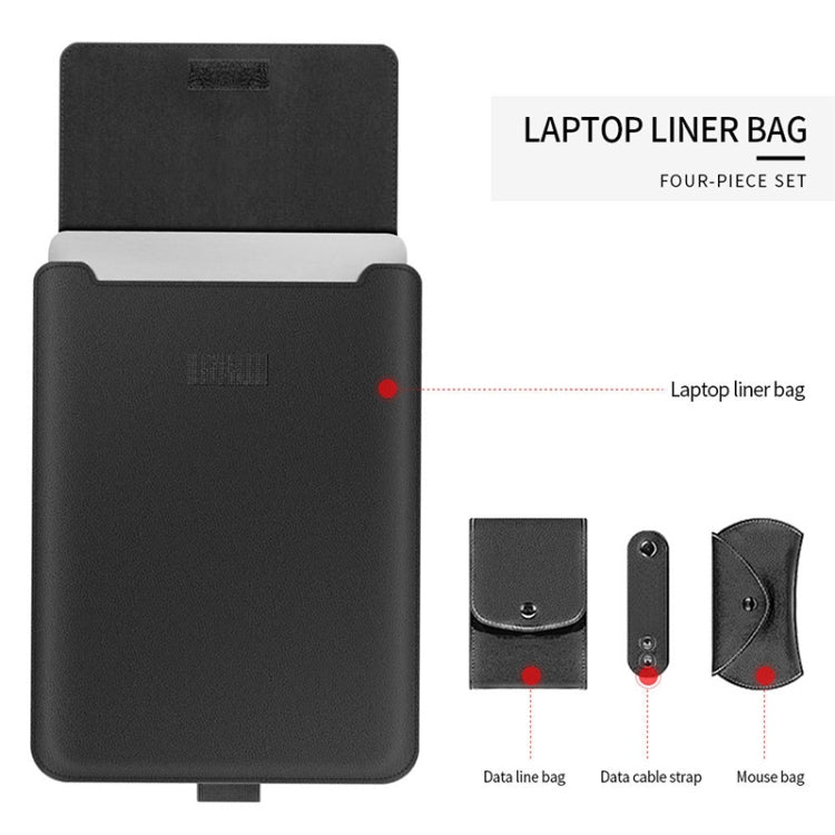 Frendorf | 4 in 1 Universal Waterproof PU Leder Laptop Liner Bag mit Griff & Ständer & Stifthalter + 2 Winder + Maus Tasche + Ladegerät Tasche Set für 13 / 14 Zoll Laptops (Rot)