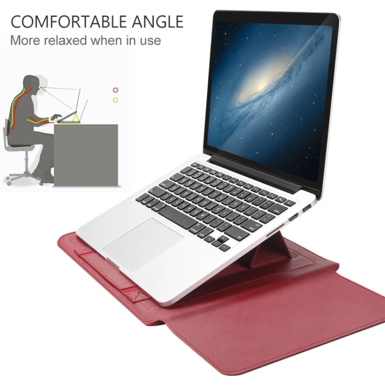 Frendorf | 4 in 1 Universal Waterproof PU Leder Laptop Liner Bag mit Griff & Ständer & Stifthalter + 2 Winder + Maus Tasche + Ladegerät Tasche Set für 13 / 14 Zoll Laptops (Rot)