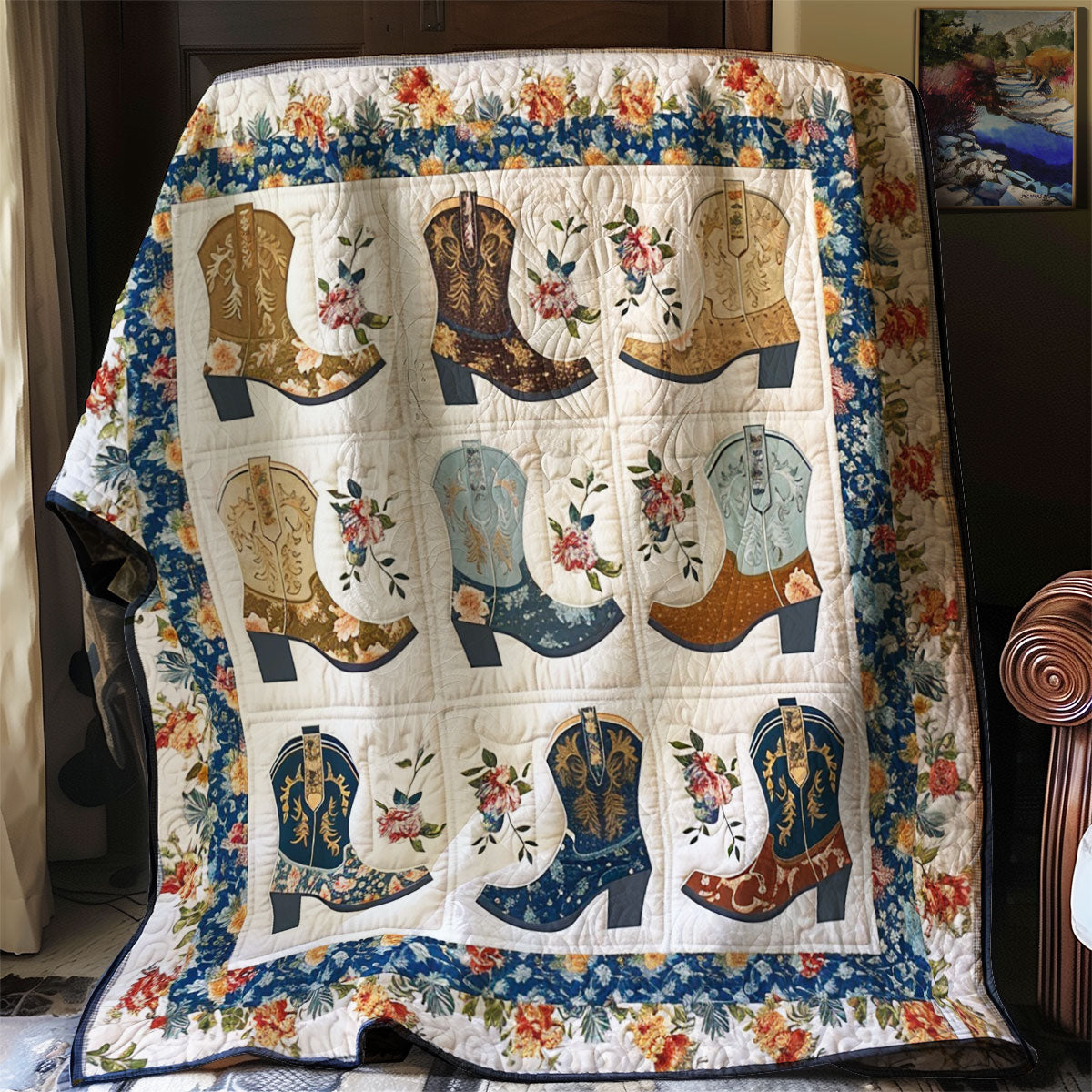 Floral Cowboy Boots Steppdecke