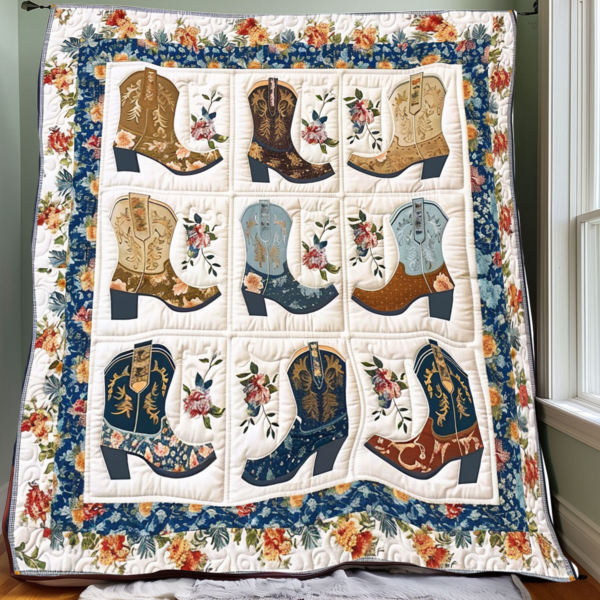 Floral Cowboy Boots Steppdecke