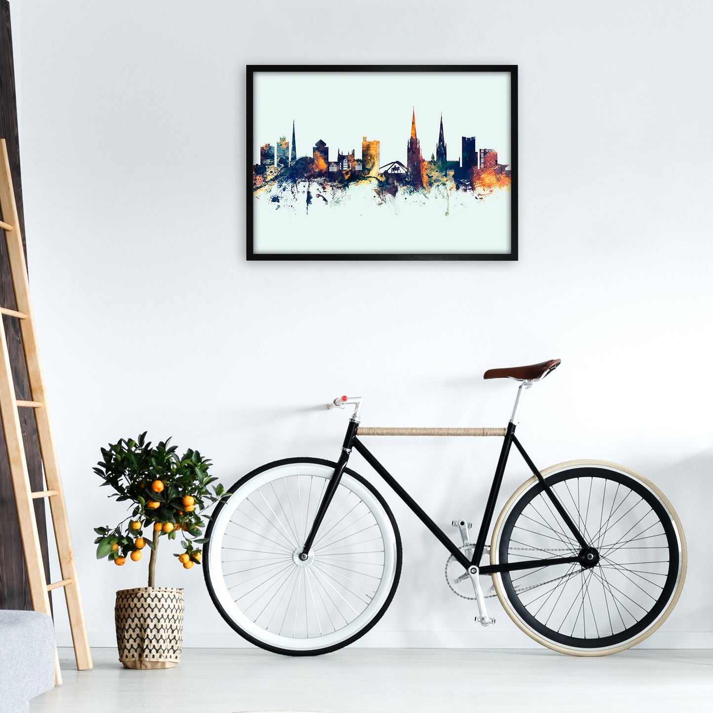 Coventry England Skyline Blau Orange Kunstdruck