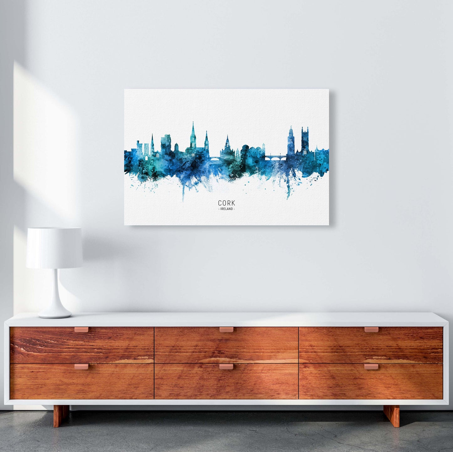 Kork Irland Skyline Blaue Stadtname Druck