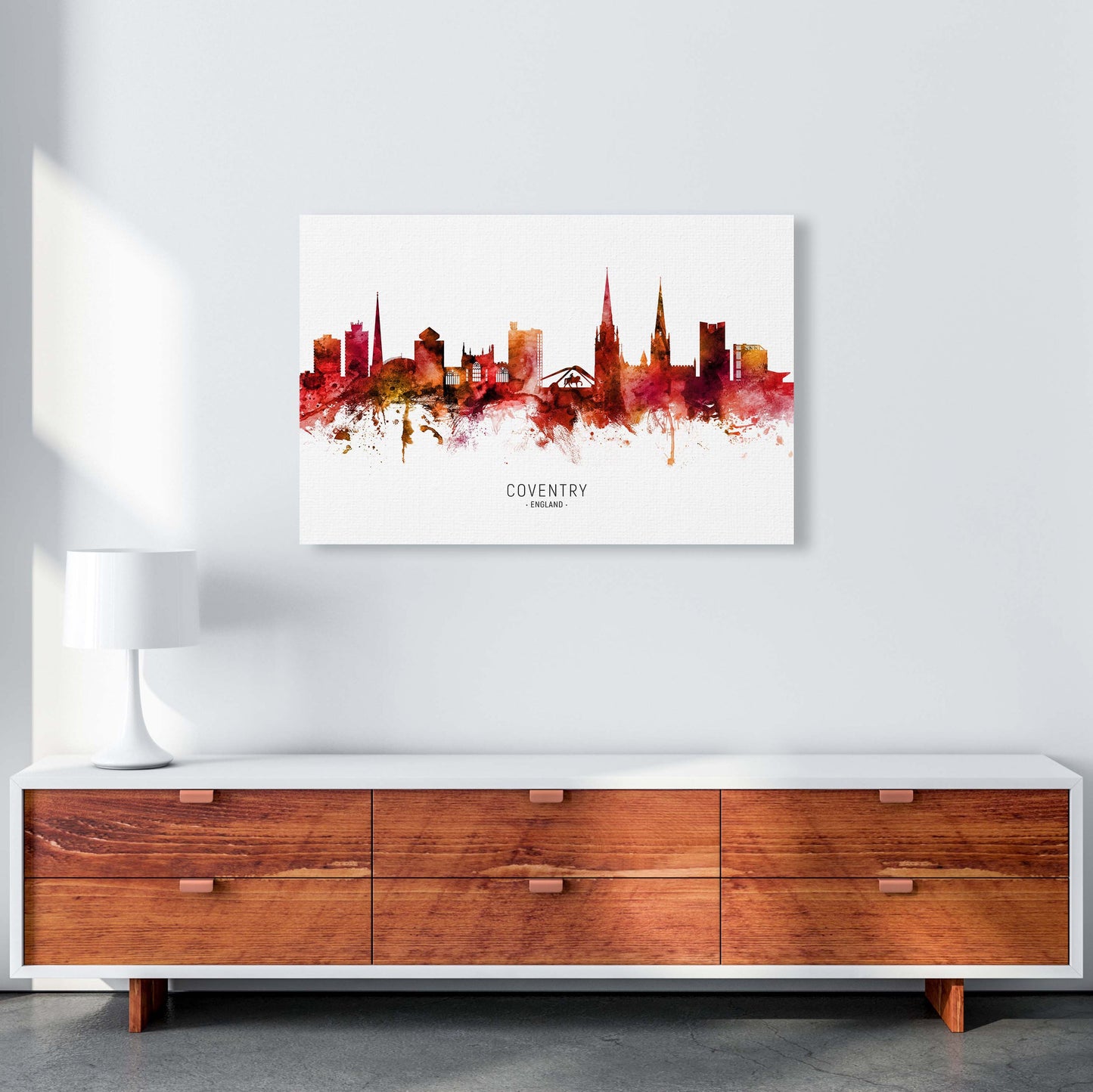 Coventry England Skyline Rote Stadtname
