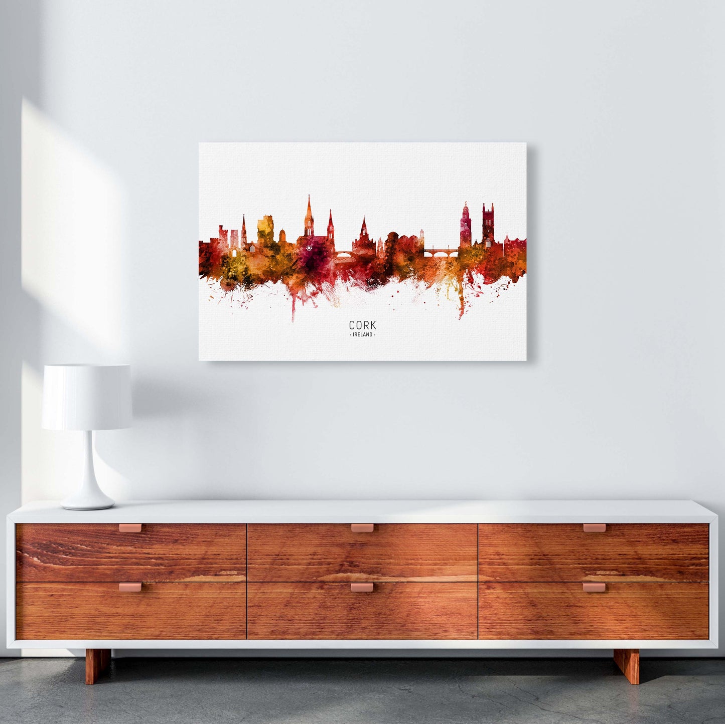 Kork Irland Skyline Rote Stadtname Druck