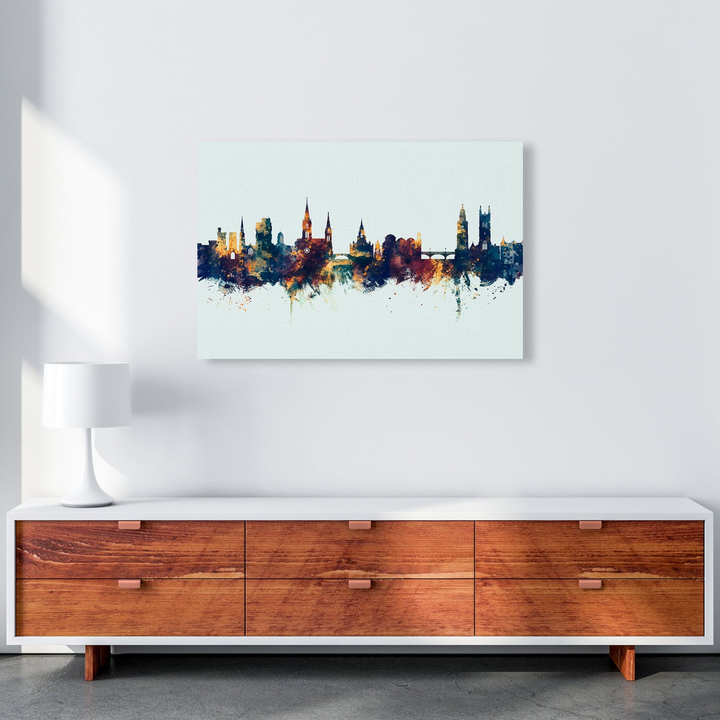 Kork Irland Skyline Blau Orange Kunstdruck