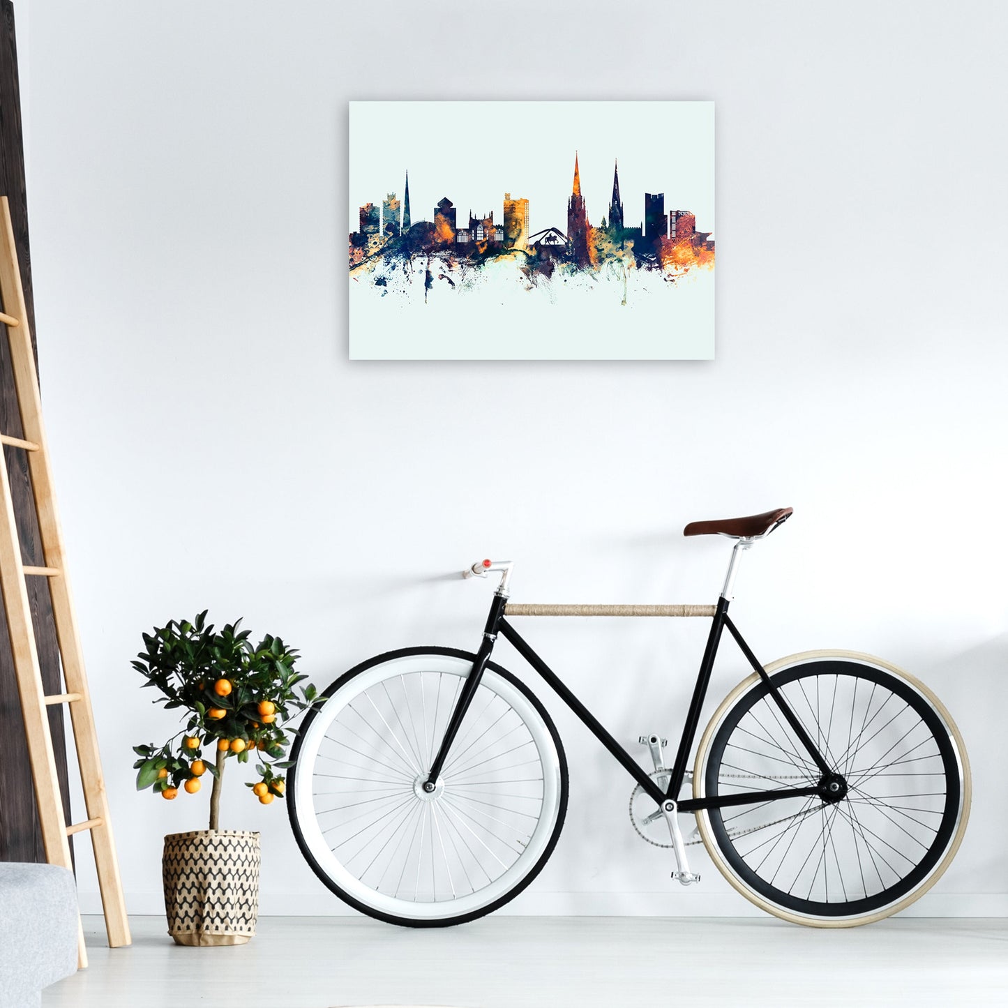 Coventry England Skyline Blau Orange Kunstdruck